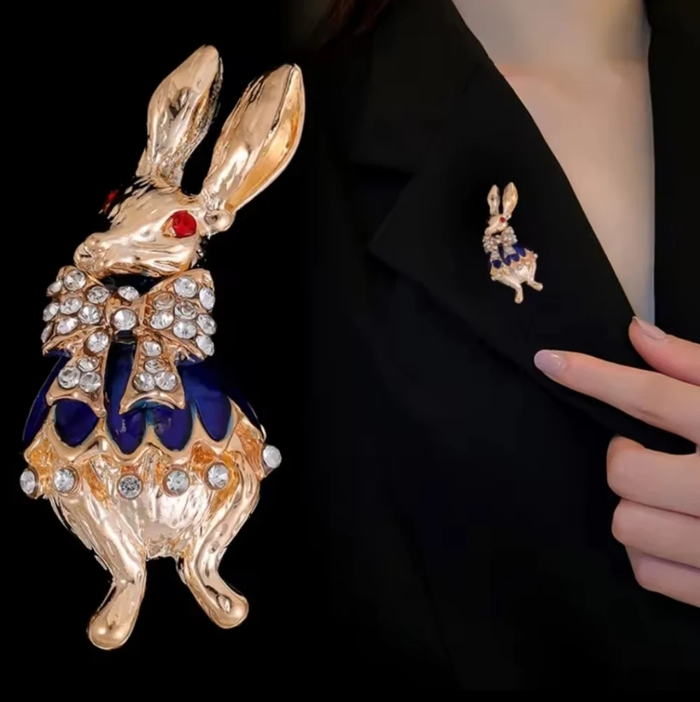 Blue Enamel & Rhinestone Rabbit Brooch - NWOT
